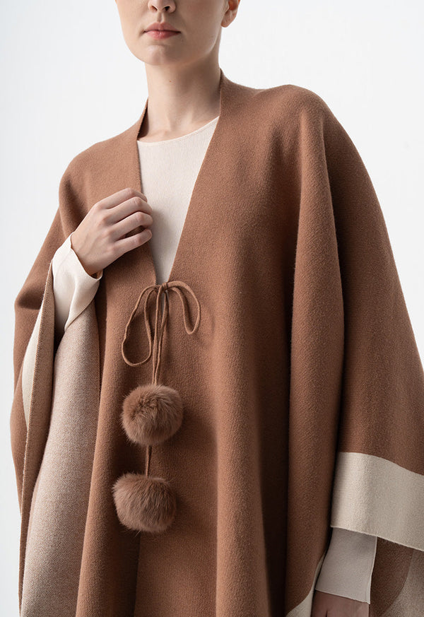 Choice Two Toned Asymmetrical Poncho Camel