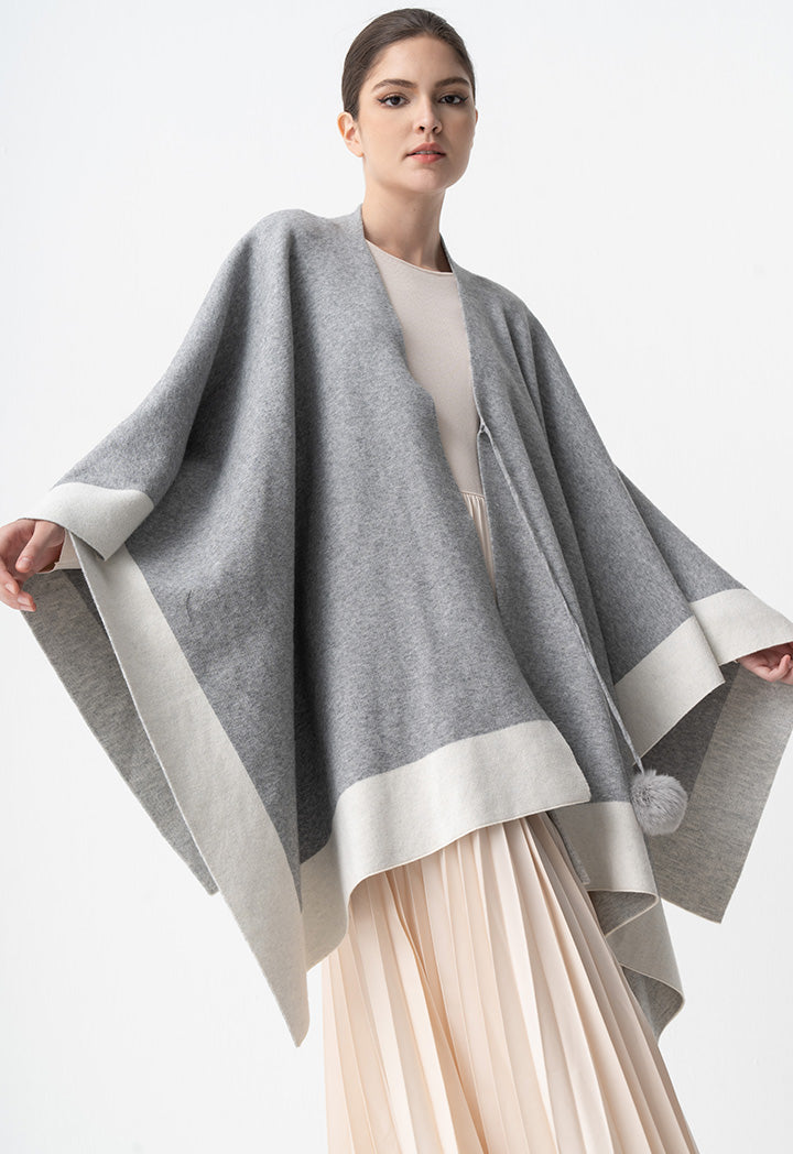 Choice Two Toned Asymmetrical Poncho Grey