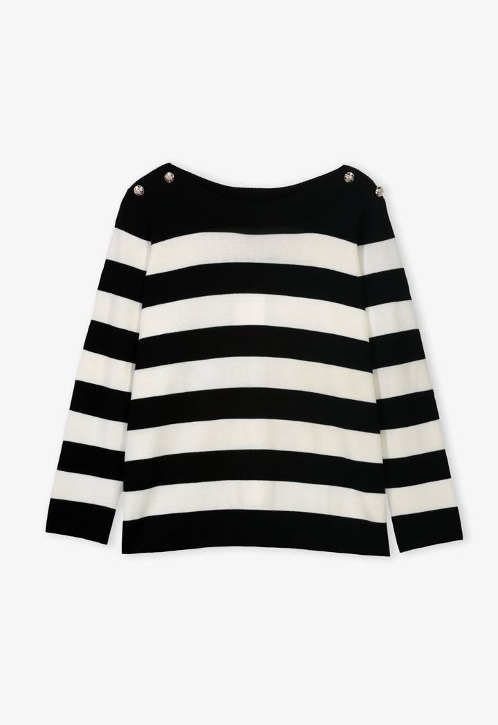 Choice Contrast Knitted Long Sleeve Blouse Black-White