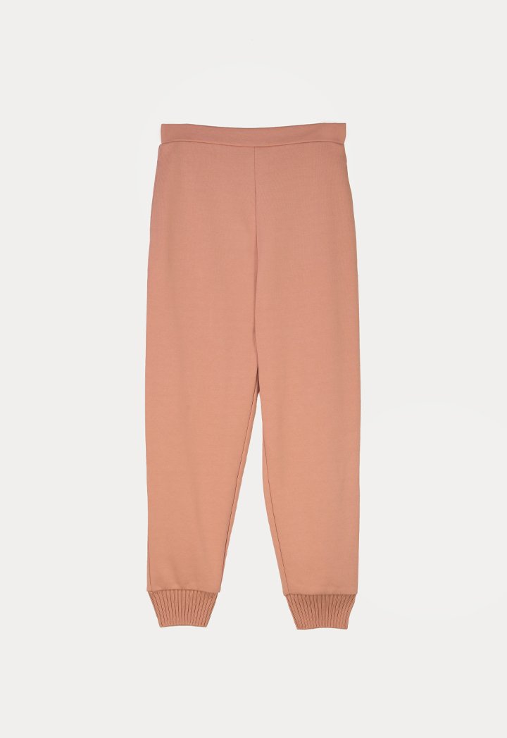 Choice Knitted Cuff Elastic Back Waist Pants Apricot