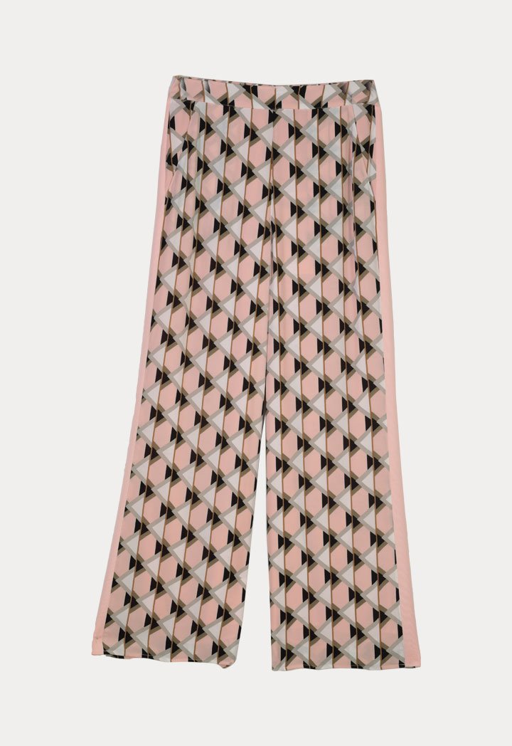 Choice Geometric Print Side Ribbed Knit Details Pants Multicolor