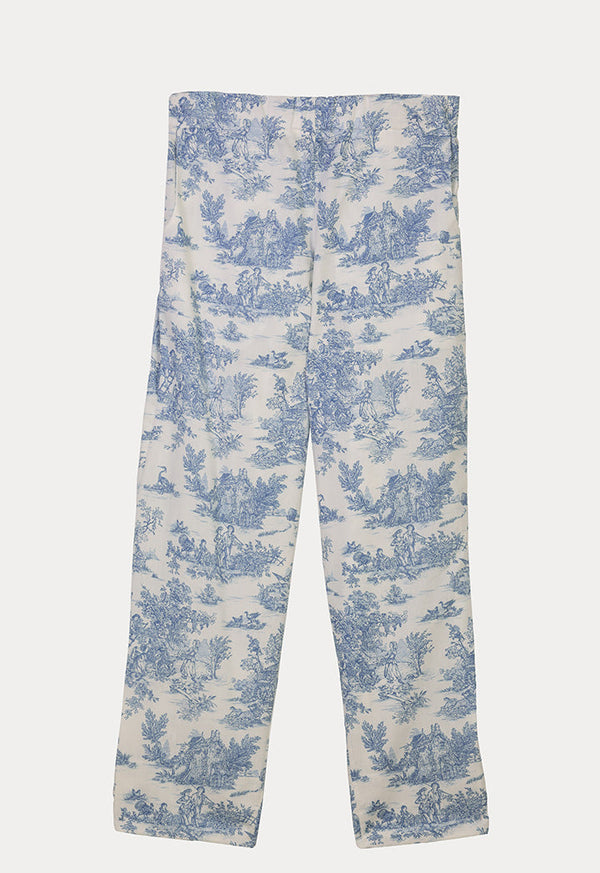 Choice Vintage Scenery Printed Pants Blue