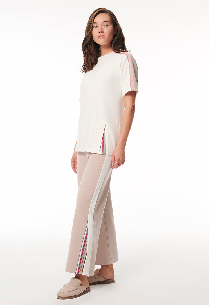 Choice Wide Leg Trouser With Side Slits Beige