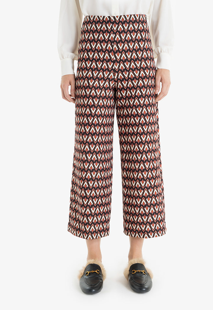 Choice Monogram Printed Wide Leg Culottes Black