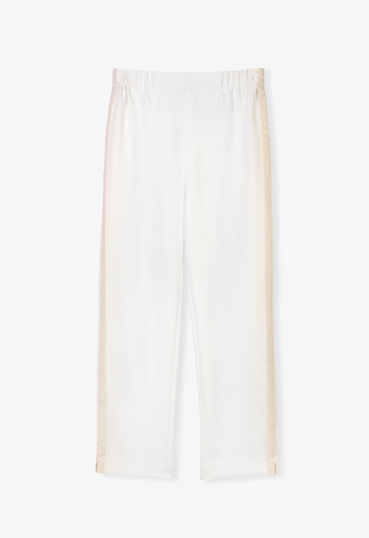 Choice Solid Elasticated Waist Monogram Pant Off White