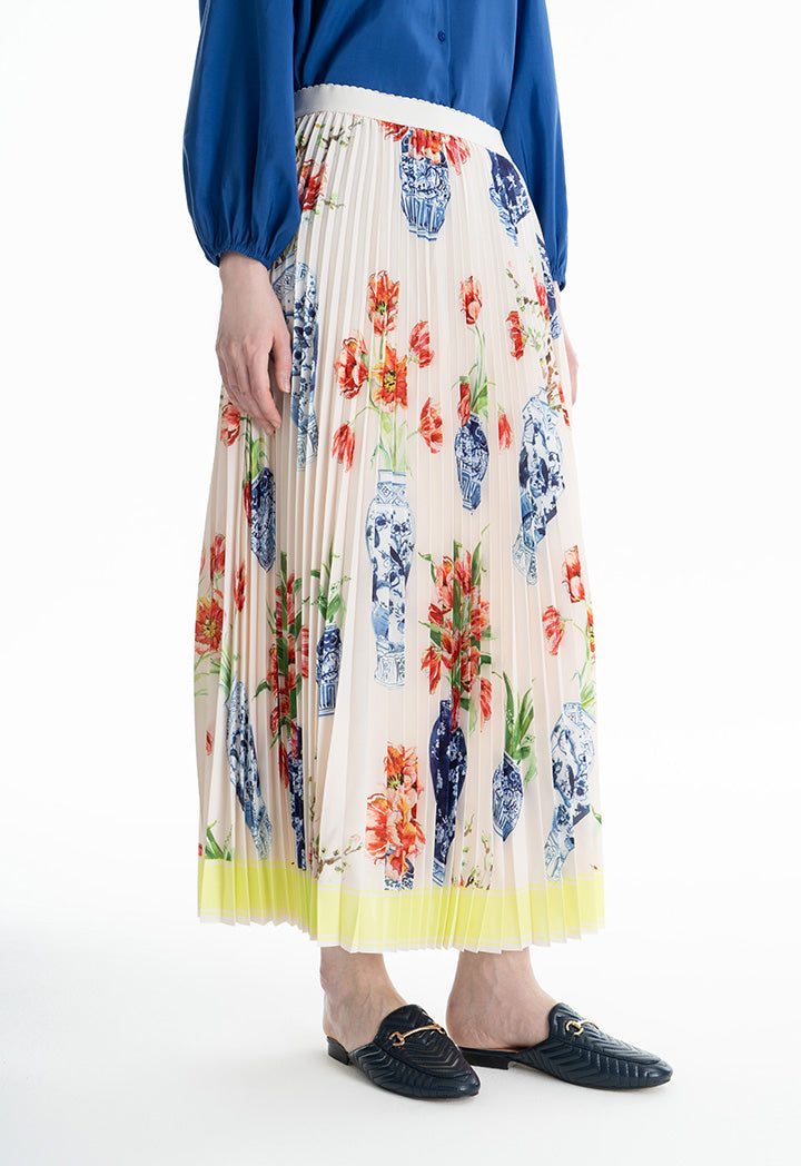 Choice Floral Print Pleated Flared Skirt Multicolor