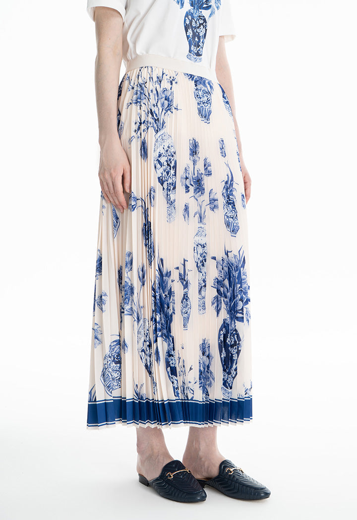 Choice Floral Print Pleated Flared Skirt Indigo