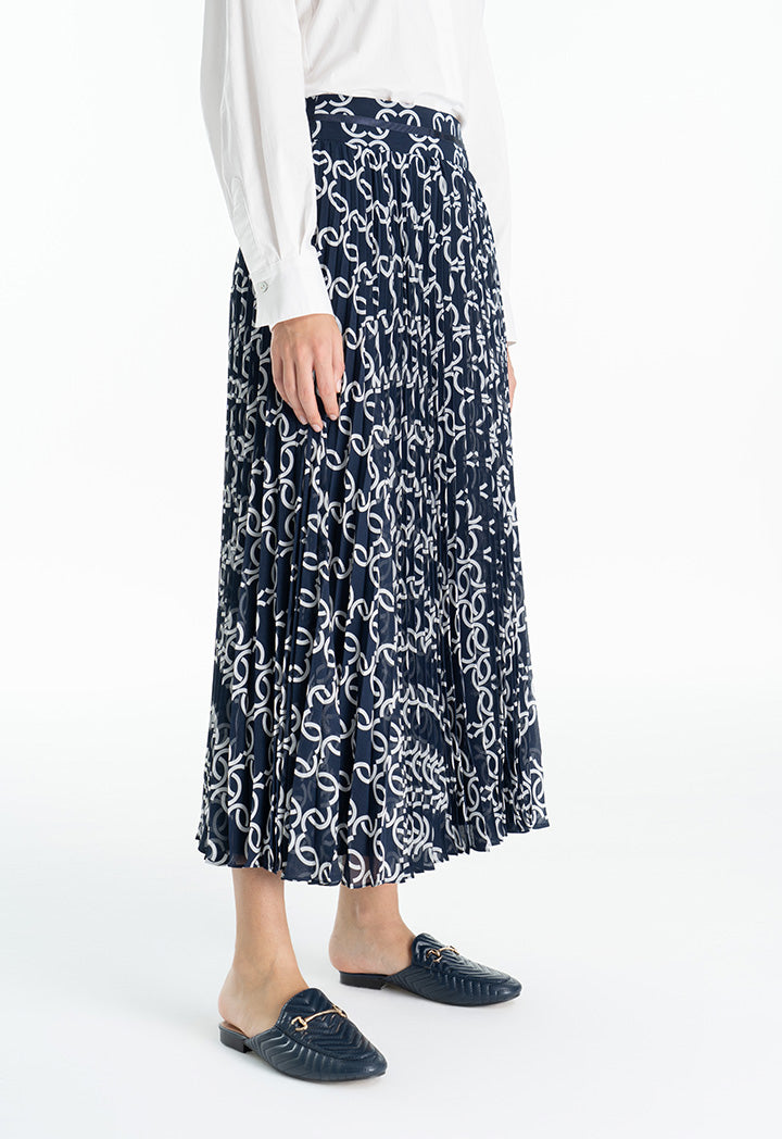 Choice Monogram Pleated Flared Skirt Navy