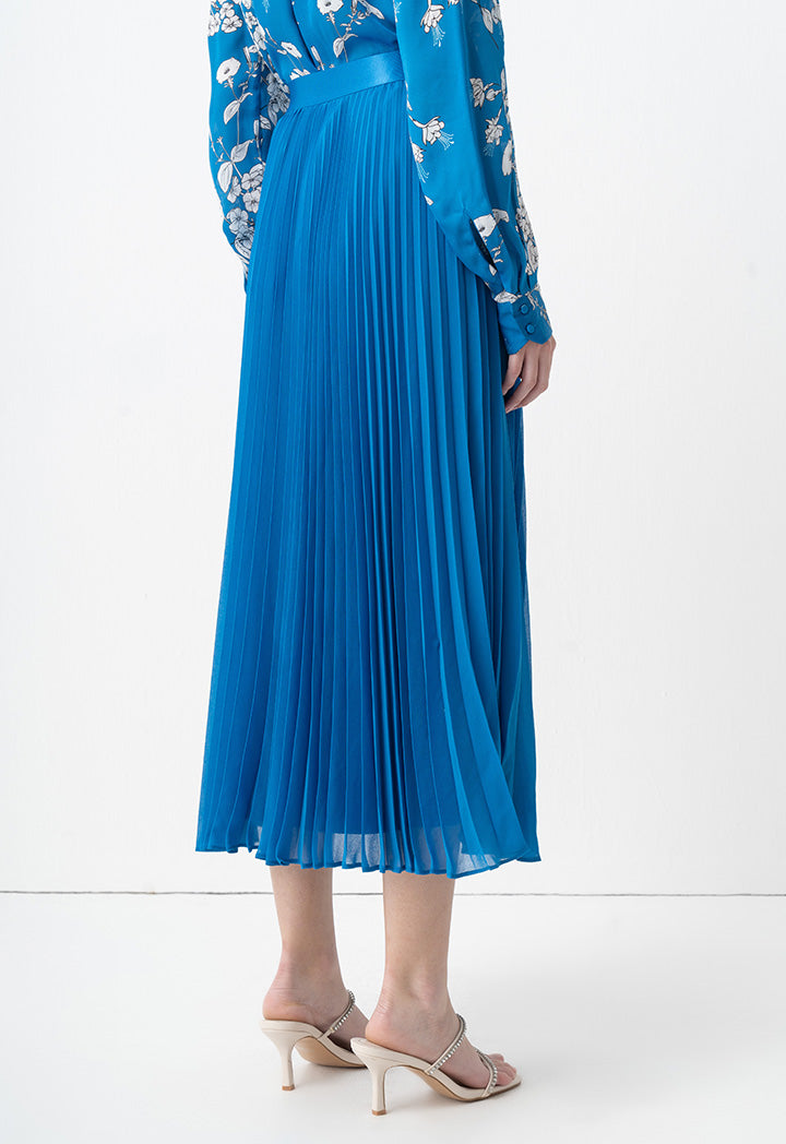 Choice Solid Pleated Maxi Skirt Blue