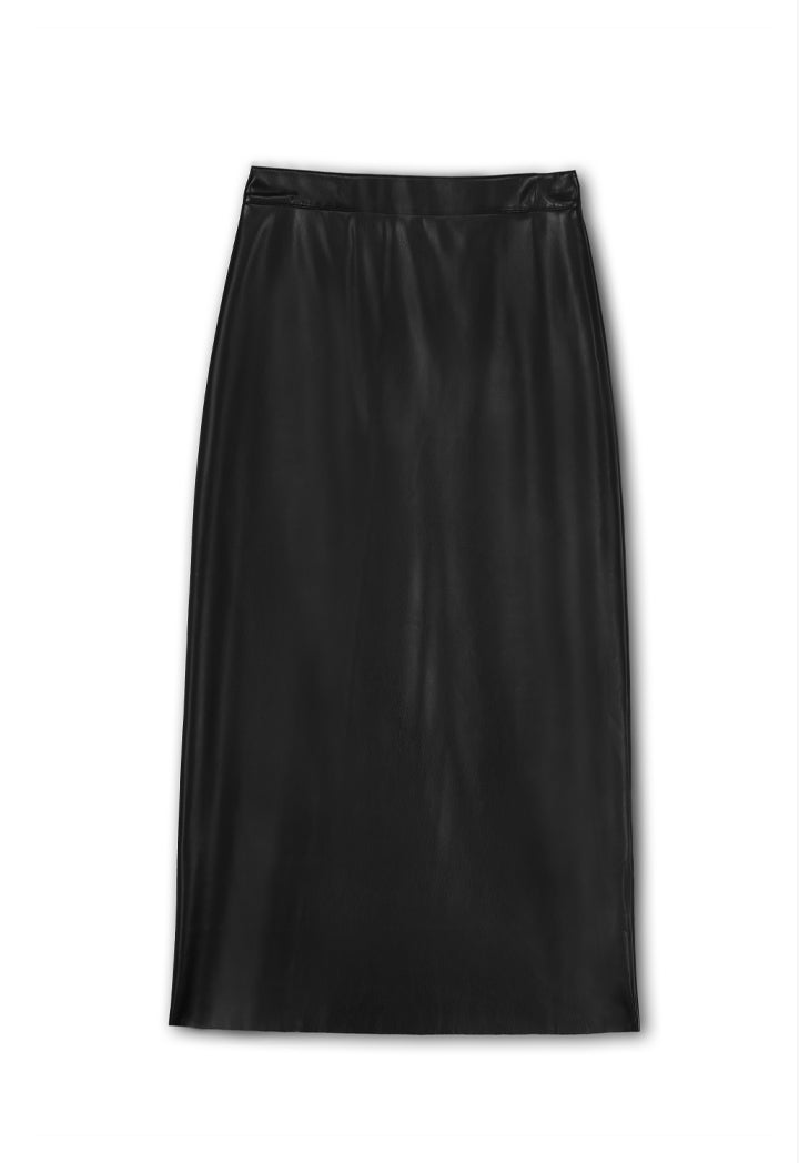 Choice Single Tone Faux Leather Skirt Black