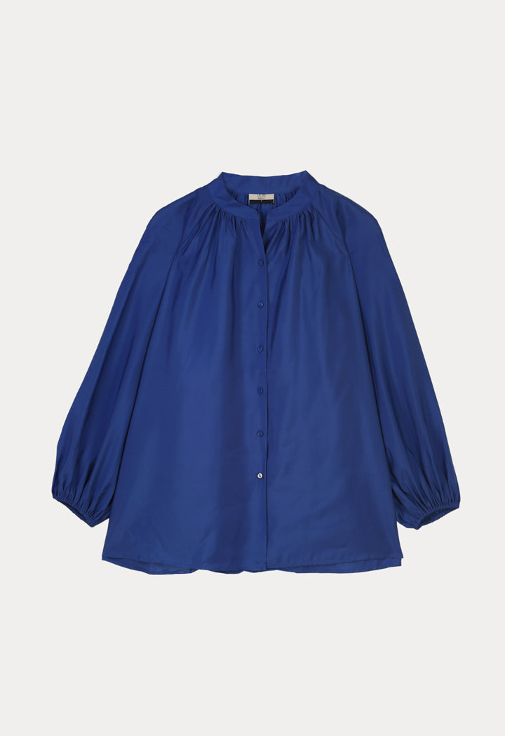 Choice Gathered Solid Basic Blouse Indigo