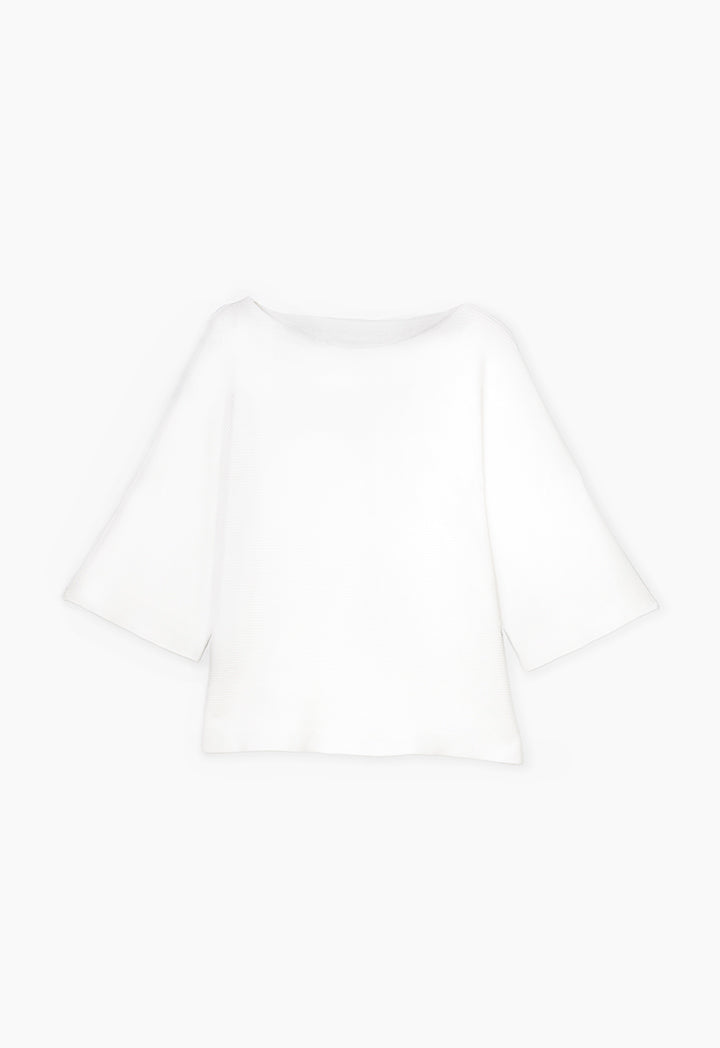 Choice Side Slit Textured Knitted Blouse Offwhite