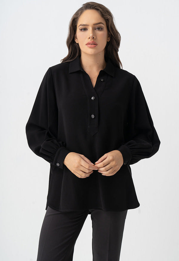 Choice Single Tone Long Sleeves Shirt Black