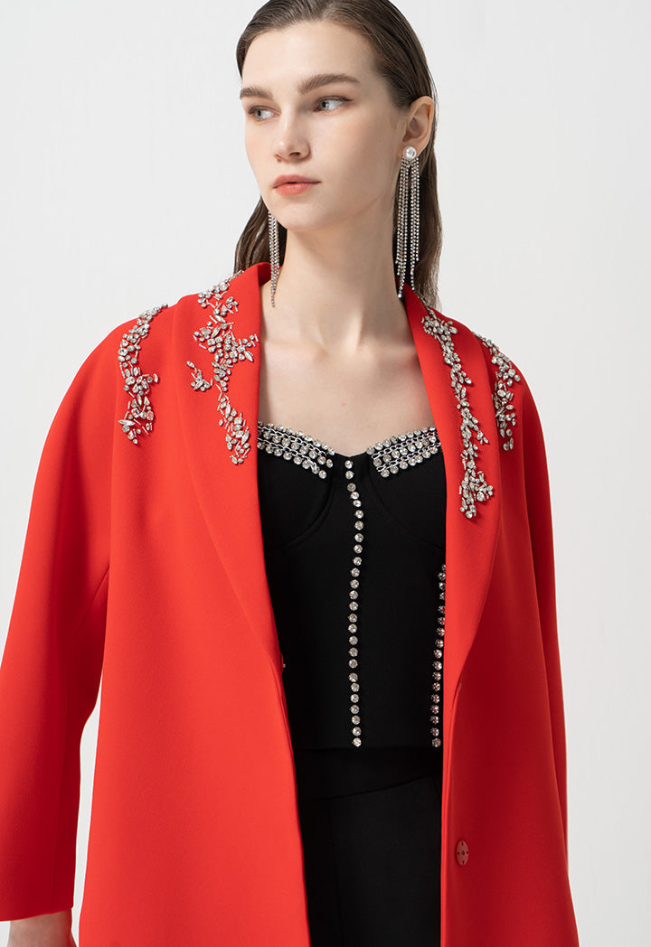 Choice Jacket With Crystal-Stone Embellished Red