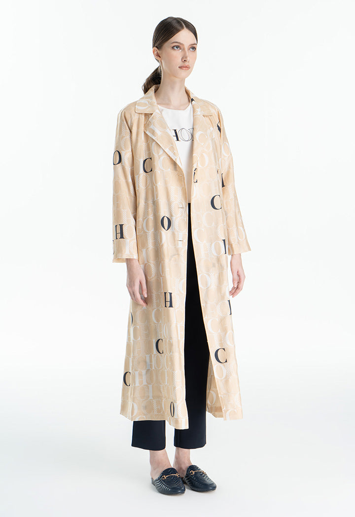 Choice Text Printed Long Coat Beige