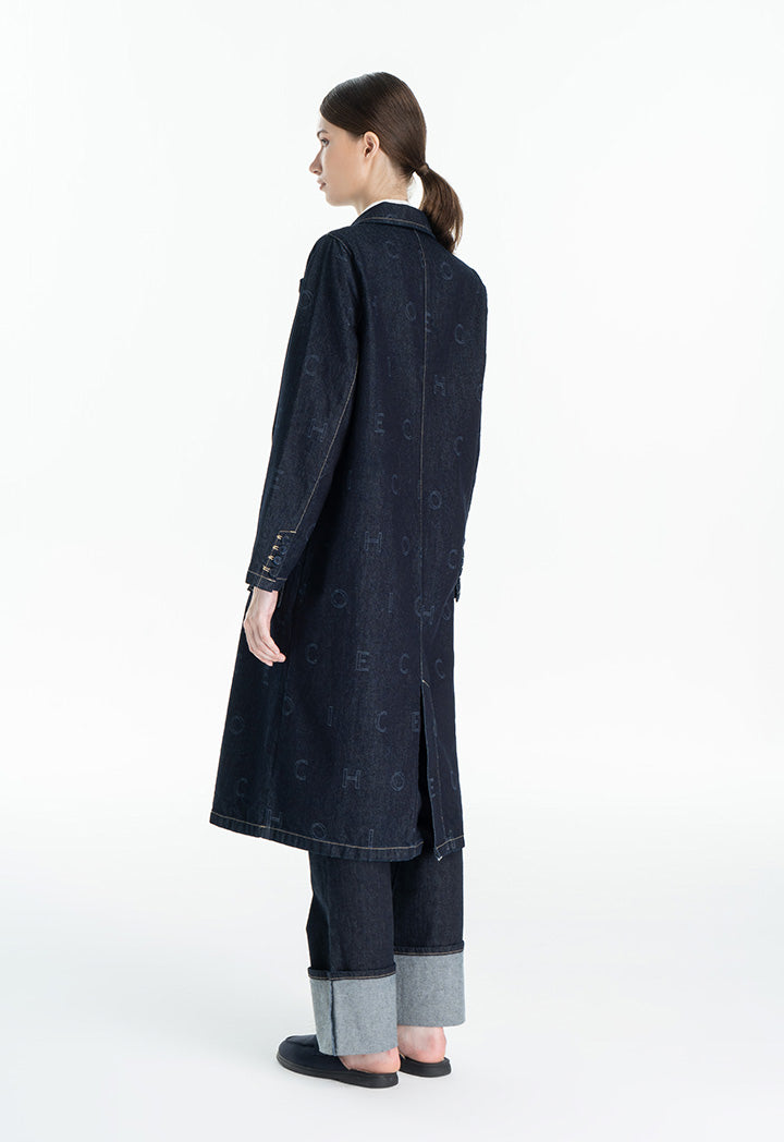 Choice "Choice" Text Print Denim Coat Blue