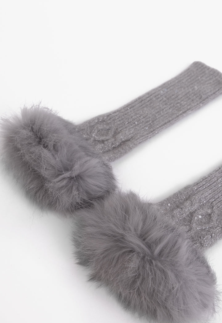 Choice Faux Fur Embellished Lurex Gloves Grey