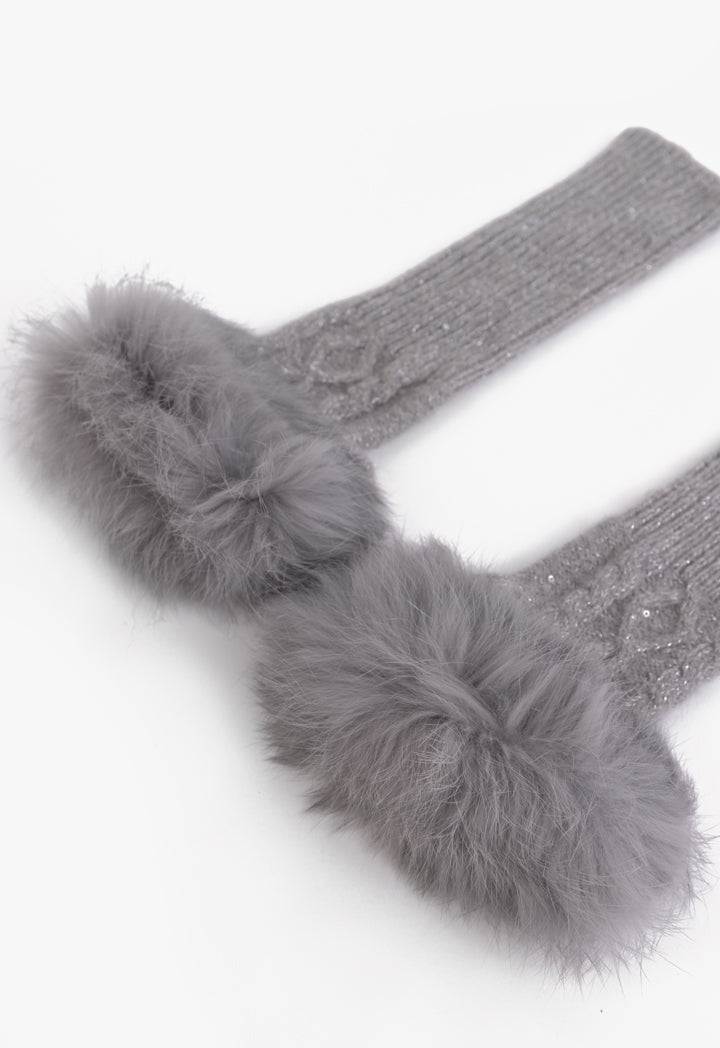 Choice Faux Fur Embellished Lurex Gloves Grey