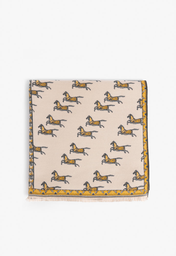 Choice Horse Print Knitted Shawl Yellow