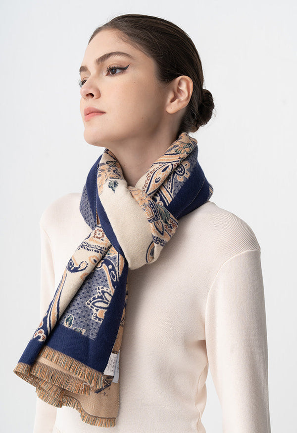 Choice Floral Print Knitted Shawl Navy