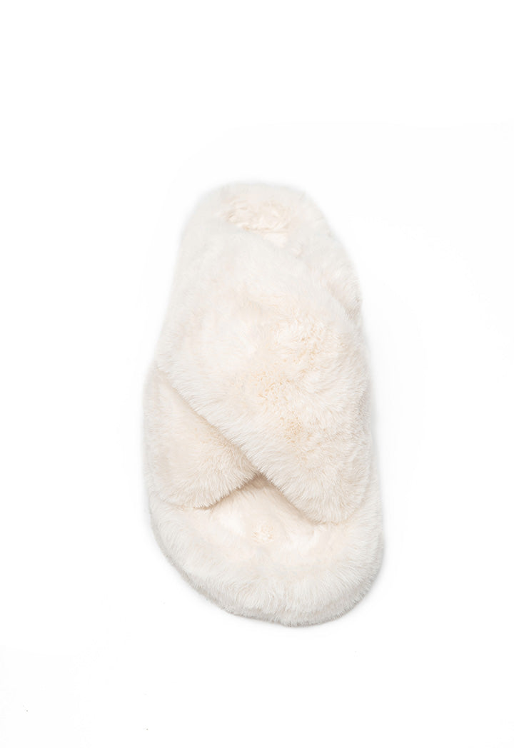 Choice Criss-Cross Strap Fur Slipper White