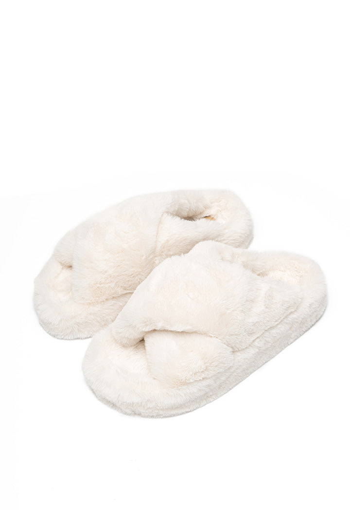 Choice Criss-Cross Strap Fur Slipper White