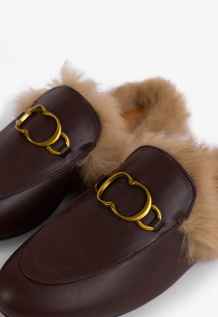 Choice Faux Fur Sole Mules Brown