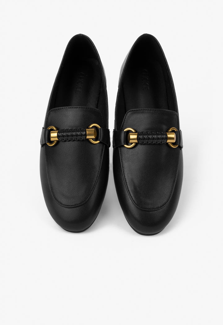 Choice Solid Horse Bit Loafers Black