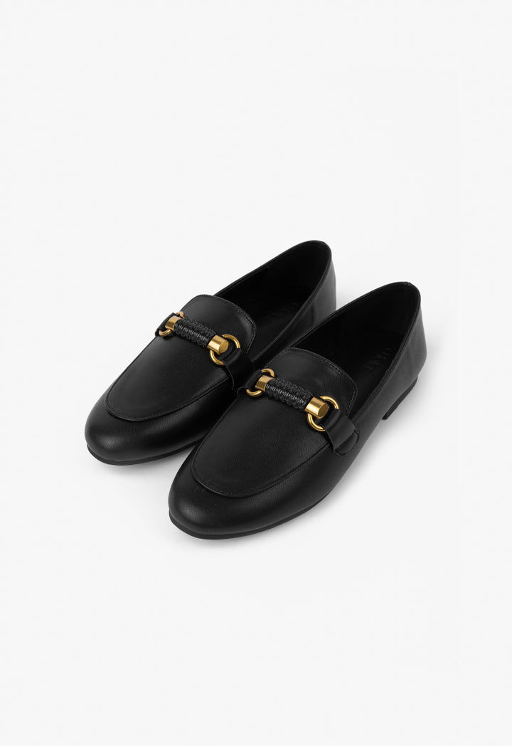 Choice Solid Horse Bit Loafers Black