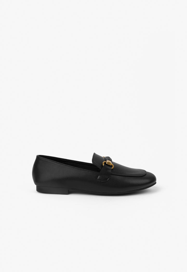 Choice Solid Horse Bit Loafers Black