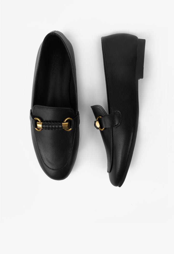 Choice Solid Horse Bit Loafers Black