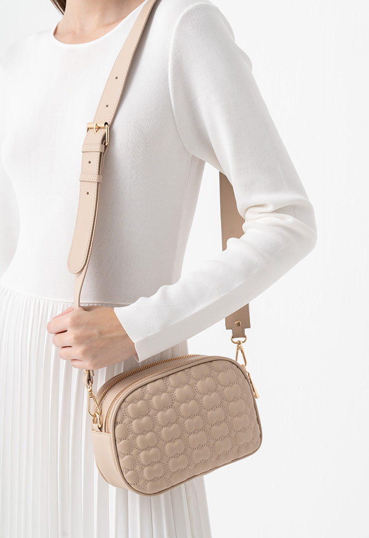 Choice Solid Monogram Quilted Crossbody Bag Beige