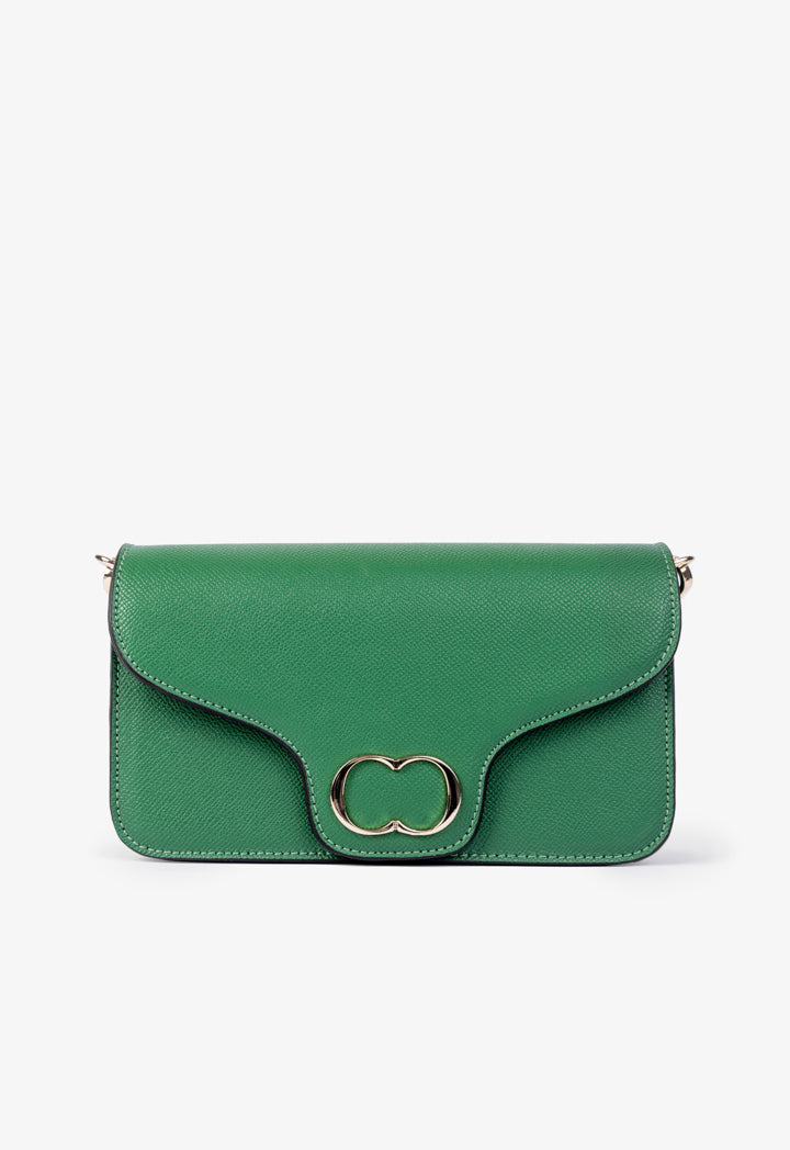 Choice Solid Metallic Emblem Clutch Green