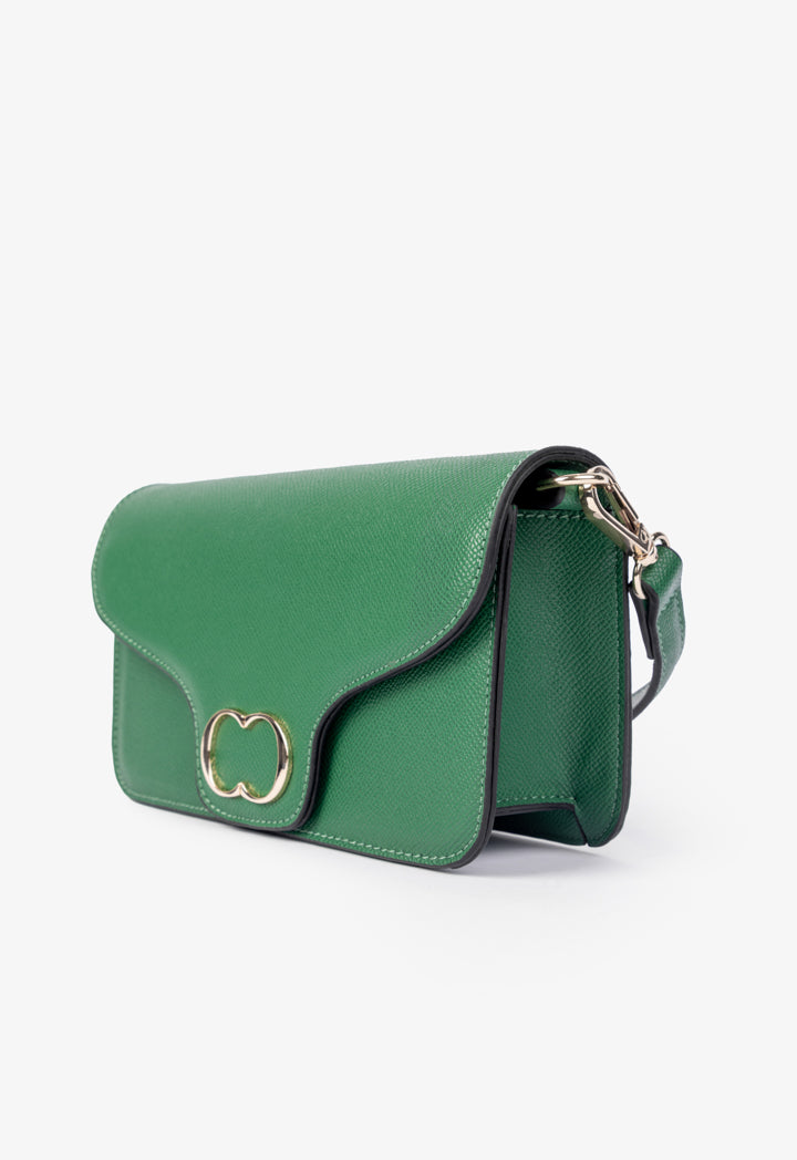 Choice Solid Metallic Emblem Clutch Green