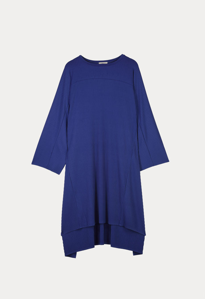 Choice Long Sleeve Pleated Dress Blue