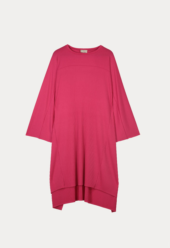 Choice Long Sleeve Pleated Dress Fushia