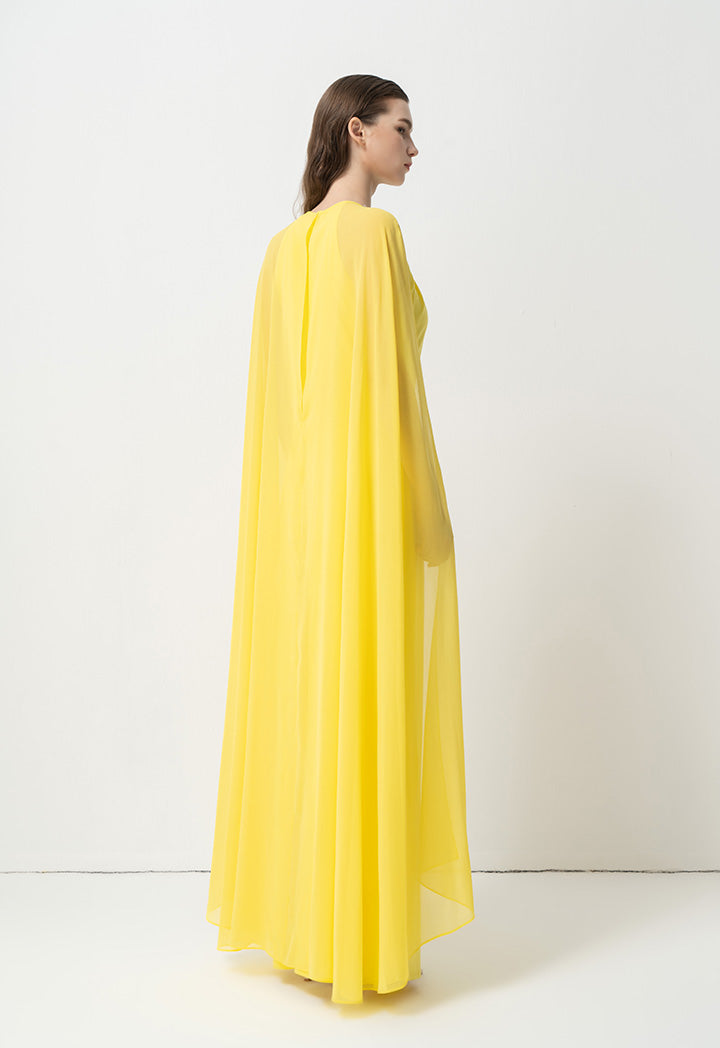 Choice Round Neck Embellished Rhinestone Maxi Dress Yellow