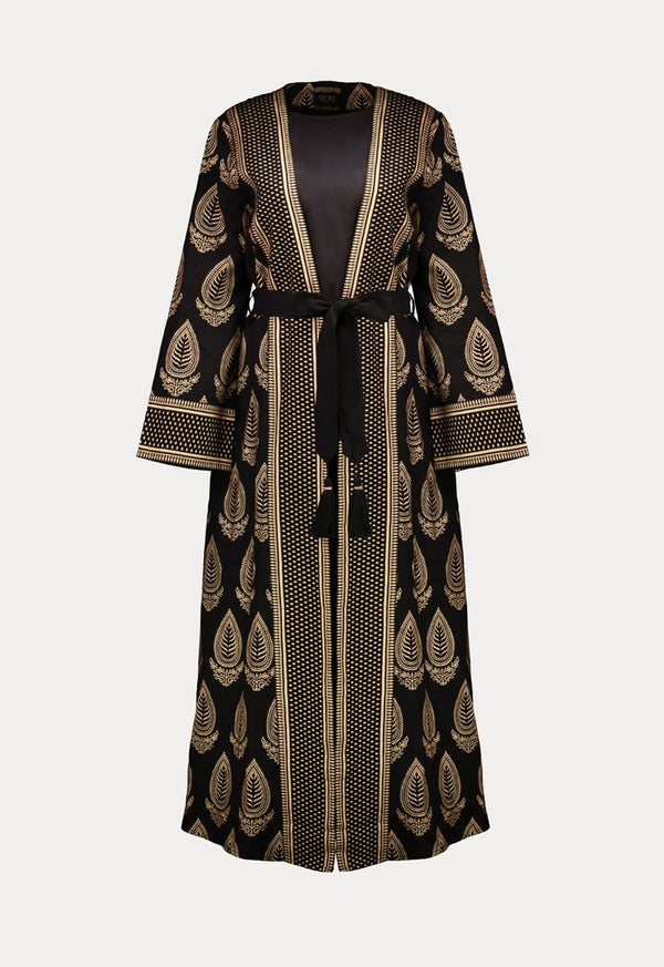 Choice Gold Printed Abaya Kimono Black