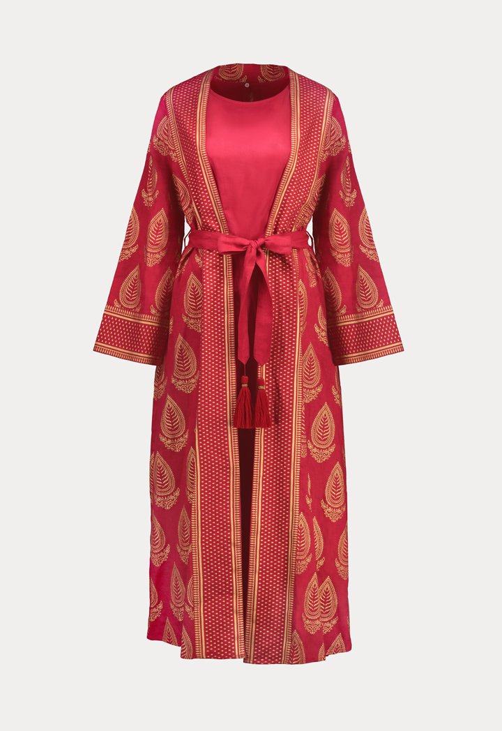 Choice Gold Printed Abaya Kimono Fuchsia