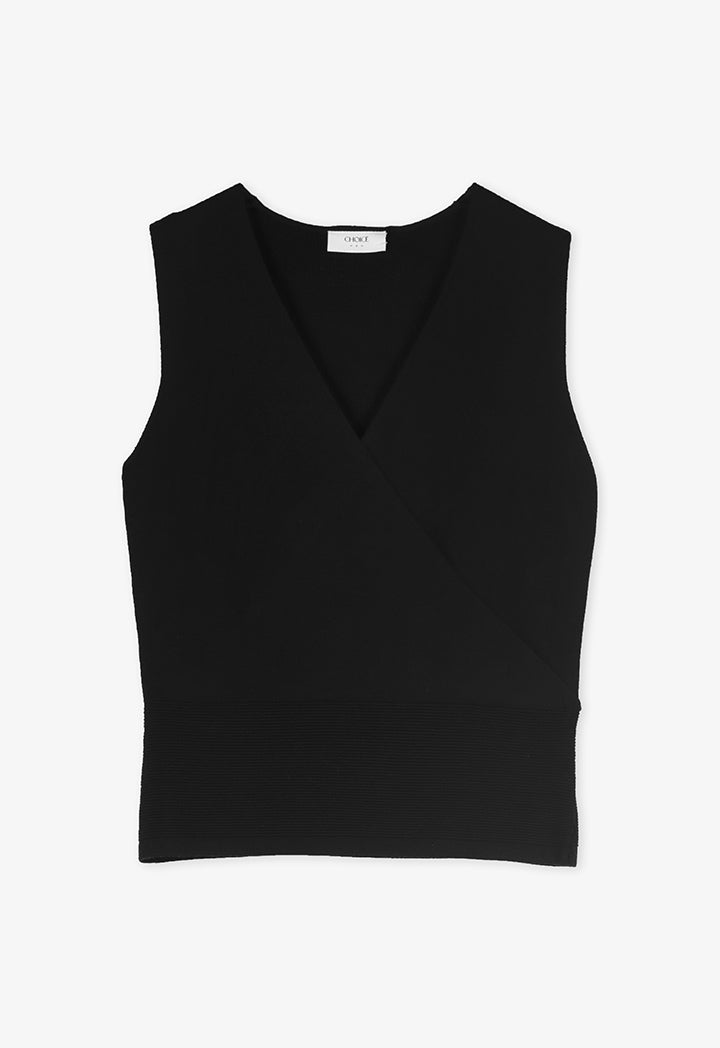 Choice Sleeveless Knitted Basic Wrap Top Black