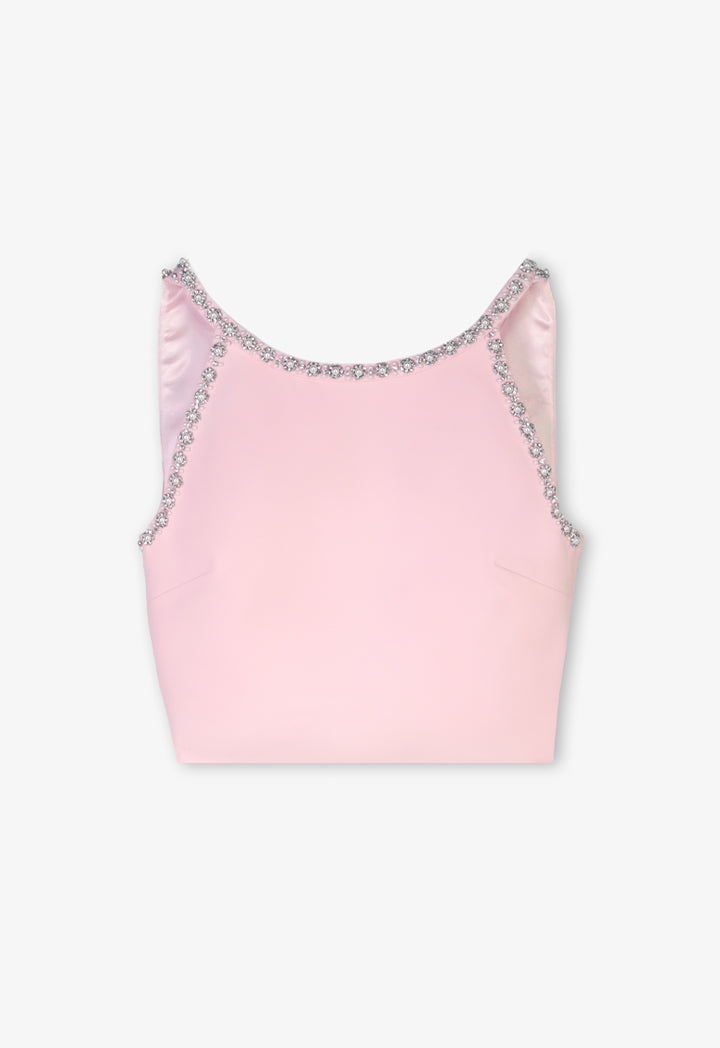 Choice Crystal Faux Pearl Embellished Sleeveless Cropped Top Pink