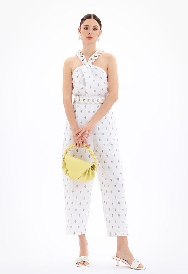 Choice Wide Leg Printed Pants Off White