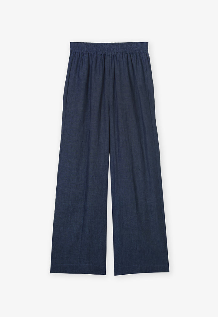 Choice Solid High Waist Trousers Blue