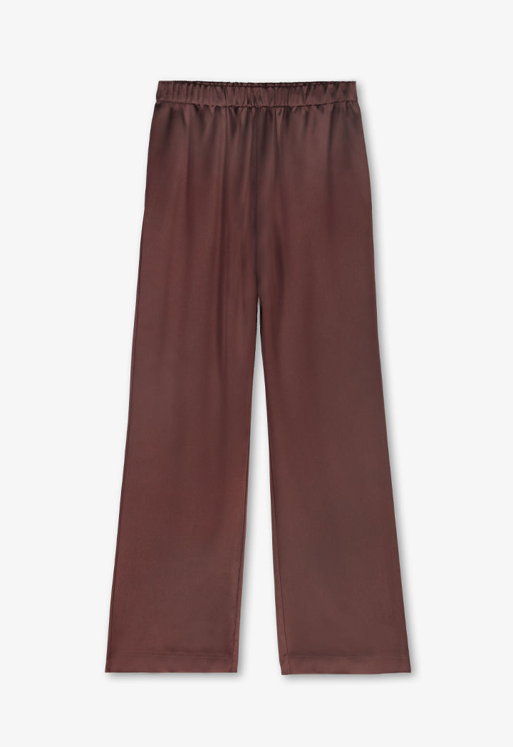 Choice Wide Legs Solid Trousers Brown