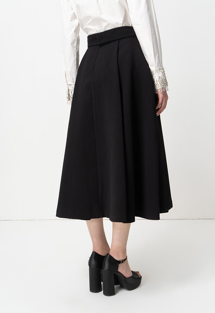 Choice Pleated Detail Solid Skirt Black