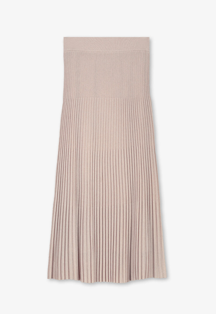 Choice Pleated Lurex Maxi Skirt Beige