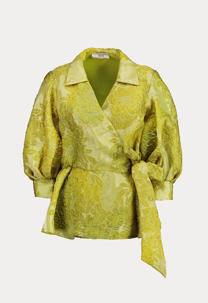 Choice Jacquard Overlapped Balloon Shirt Lime