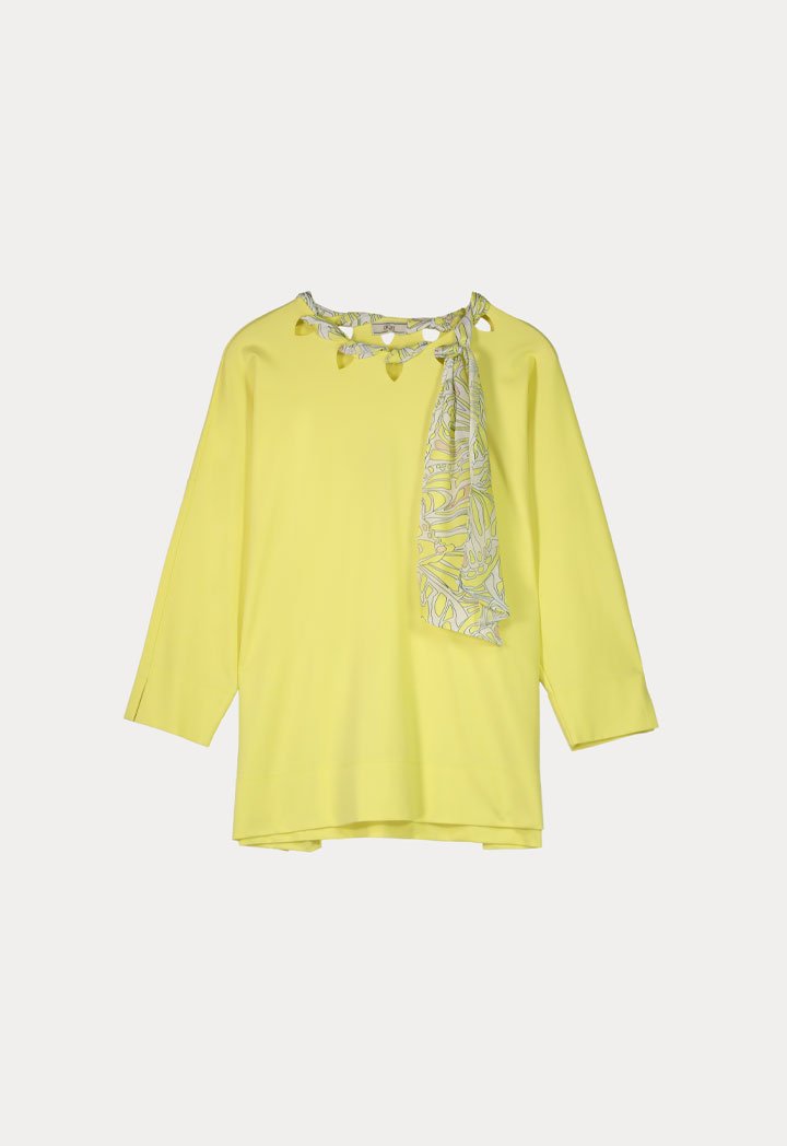 Choice Butterfly Print Tie Neck Blouse Yellow