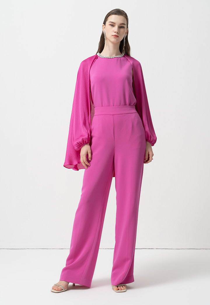 Choice Embellished Crystal Solid Blouse Fushia