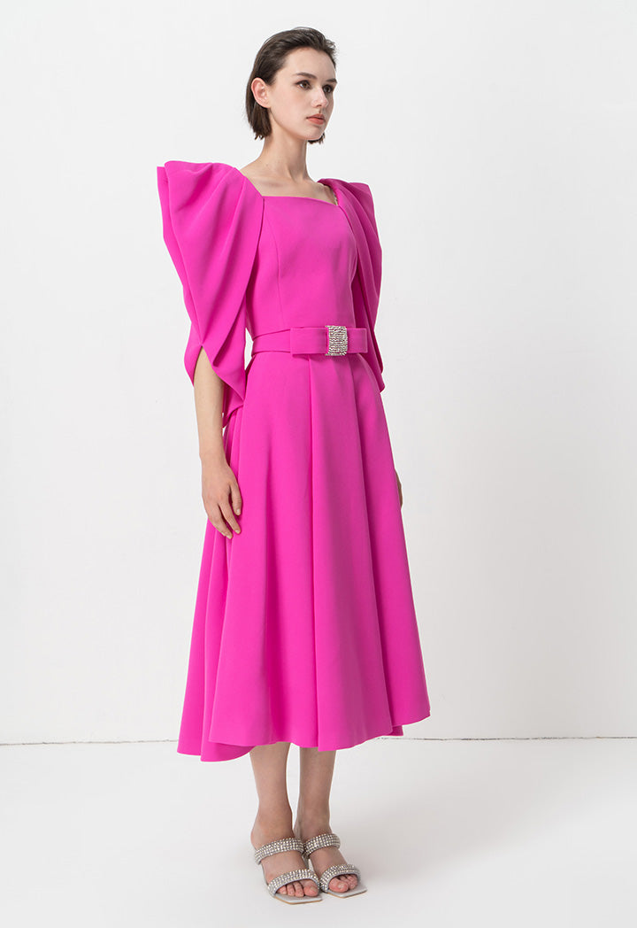 Choice Square Neck Pleated Blouse Fushia